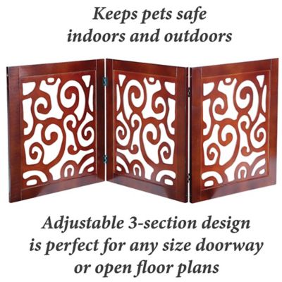 Image showing  Wooden Scroll Design Free Standing Pet Gate. Adjustable Foldable 3 Panel Dog Gate