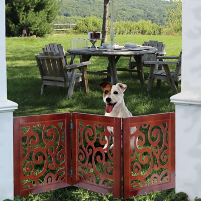 Image showing 5 th Etna Products Wooden Scroll Design Free Standing Pet Gate. Adjustable Foldable 3 Panel Dog Gate