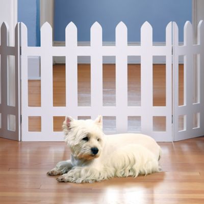 Image showing  Folding White Picket Fence Free Standing Pet Gate, Elegant 3 Panel Folding Wood Gate