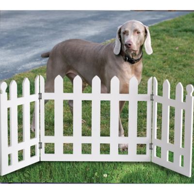 Image showing  Folding White Picket Fence Free Standing Pet Gate, Elegant 3 Panel Folding Wood Gate