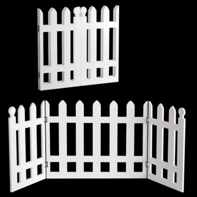 Image showing  Folding White Picket Fence Free Standing Pet Gate, Elegant 3 Panel Folding Wood Gate