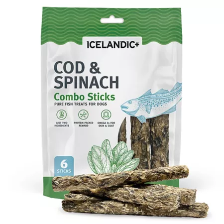 Icelandic+ Combo Sticks: Cod and Spinach - 2 oz - Dog treats Dog Bones Rawhide & Rawhide Alternative