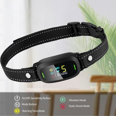 Image showing  Barkomatic LED 5-Level Sensitivity and 6-Step Automated Beep Vibration and Stimulation Anti-Bark Dog Collar