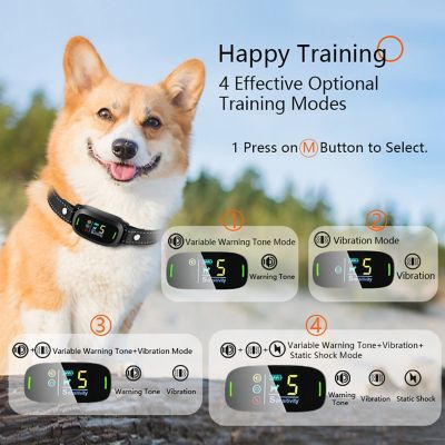 Image showing  Barkomatic LED 5-Level Sensitivity and 6-Step Automated Beep Vibration and Stimulation Anti-Bark Dog Collar