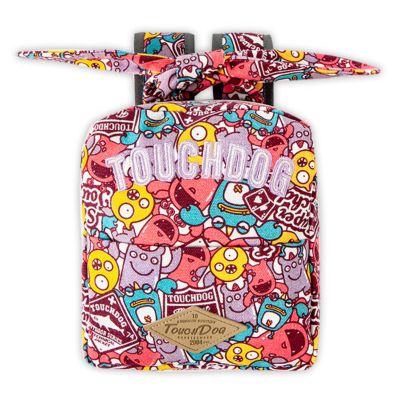 Image showing  Designer Patterned Large Pocketed Zippered Duffle Dog Backpack and Harness