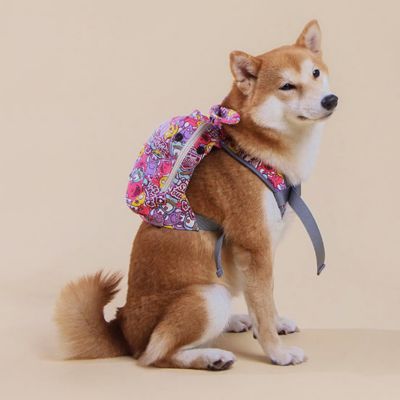Image showing  Designer Patterned Large Pocketed Zippered Duffle Dog Backpack and Harness