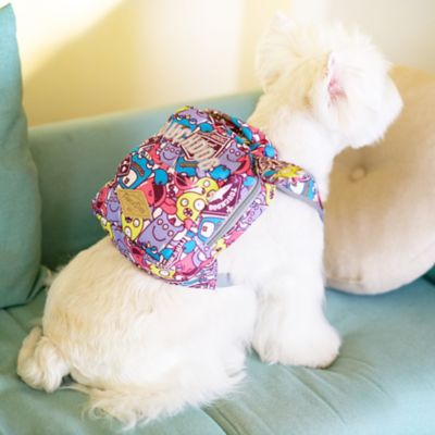 Image showing  Designer Patterned Large Pocketed Zippered Duffle Dog Backpack and Harness