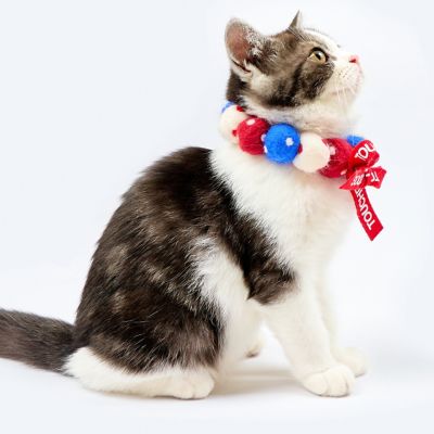 Image showing 1 th TouchCat Pom-Pom Patterned Designer Cat Neck Collar with Chime Bell