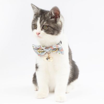 Image showing  Floral Patterned Designer Cat Collar with Bow