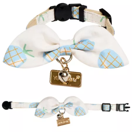 TouchCat Pineapple Patterned Designer Cat Collar with Bow Cat Collars & Harnesses