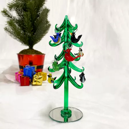 Red Carpet Studios Glass Evergreen Tree with Matching Bird Ornaments Christmas Kitchen & Tabletop Decor