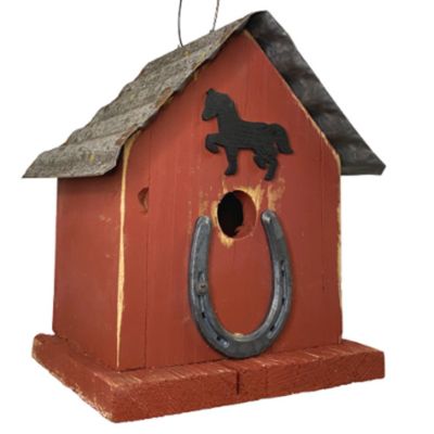 Image showing  Amish Made Huntington Horseshoe Bird House, Red