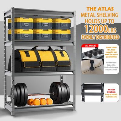Image showing  The Atlas 48 in. 4-Tier Heavy Duty Garage Shelving Unit Load 12,000 lbs., Gray Vein
