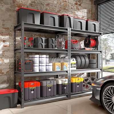 Image showing  The Atlas 48 in. 4-Tier Heavy Duty Garage Shelving Unit Load 12,000 lbs., Hammertone