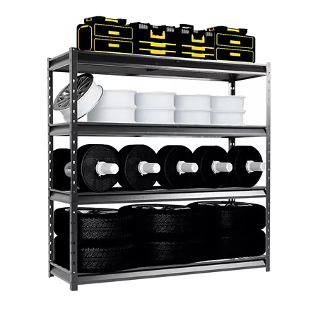 Shuntong The Atlas 72 in 4-Tier Heavy Duty Garage Shelving Unit Load 12 000 lbs Hammertone Freestanding Shelving Units