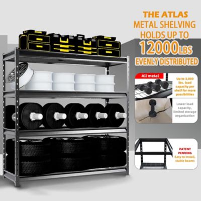 Image showing  The Atlas 72 in. 4-Tier Heavy Duty Garage Shelving Load 12,000 lbs., Hammertone