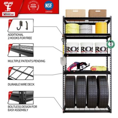 Image showing  The Atlas 36 in. 5 Tier Heavy Duty Shelving Unit Load 4,000 lbs., Hammertone