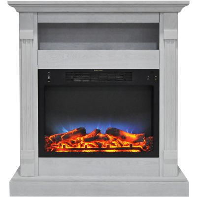 Cambridge Sienna Fireplace Mantel with Storage Sheland LED Electric Heater Insert with Logs