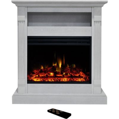 Cambridge Sienna 34 in. White Fireplace Mantel with Storage Shelf, 1500W Electric Heater Insert and Remote, 12 Flame Colors
