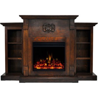 Cambridge Sanoma 72 in. Traditional Electric Fireplace Heater with Built in. Bookshelves in Walnut and Colorful Flames Insert