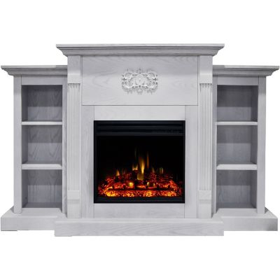 Cambridge Sanoma 72 in. Traditional Electric Fireplace Heater with Built in. Bookshelves in White and Colorful Flames Insert