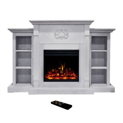 Cambridge Sanoma 72 in. Traditional Electric Fireplace Heater with Built in. Bookshelves in White and Colorful Flames Insert