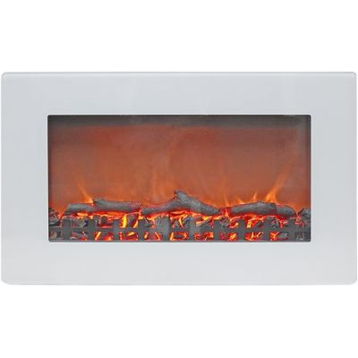 Cambridge 30 in. Callisto Wall Mount Electric Fireplace with Log Display, Timer, and Remote, White