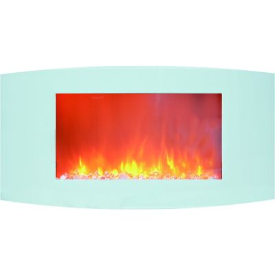 Cambridge 35 in. Callisto Curved Wall Mount Electric Fireplace with Crystal Display, Timer, and Remote, White