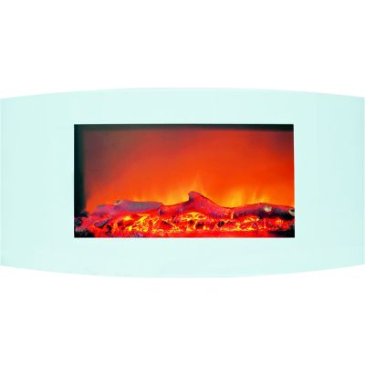 Cambridge Callisto 35 in. Wall-Mount Electric Fireplace with White Curved Panel and Realistic Log Display