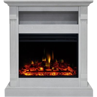 Hanover Drexel 34 in. Electric Fireplace Heater with White Mantel, Deep Log Display, Multi-Color Flames, and Remote Control