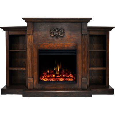 Hanover Classic Electric Fireplace Heater with 72 in. Walnut Mantel, Bookshelves, Deep Log Display, Multi-Color Flames, & Remote