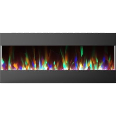 Hanover Fireside 50 in. Recessed/Wall-Mounted Electric Fireplace with Crystals and LED Color-Changing Flame Display, Black