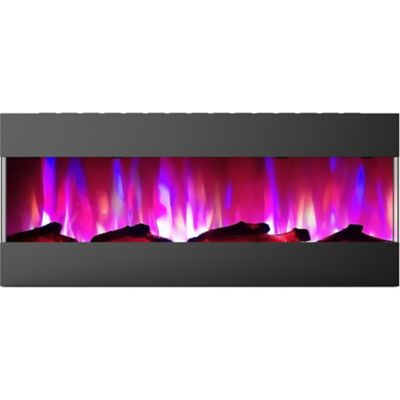 Hanover Fireside 50 in. Recessed/Wall-Mounted Electric Fireplace with Logs and LED Color-Changing Flame Display, Black