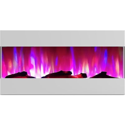 Hanover Fireside 50 in. Recessed/Wall-Mounted Electric Fireplace with Logs and LED Color-Changing Flame Display, White