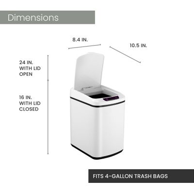 Image showing  3.2-Gallon (12-Liter) Hands-Free Metal Trash Can in Fingerprint-Resistant White with Motion Sensor Lid and Removable Bin