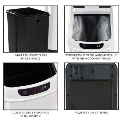 Image showing  3.2-Gallon (12-Liter) Hands-Free Metal Trash Can in Fingerprint-Resistant White with Motion Sensor Lid and Removable Bin