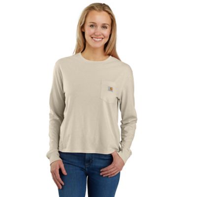 Image showing  Women's TENCEL Loose Fit Lightweight Crew Neck Long-Sleeve Pocket T-Shirt