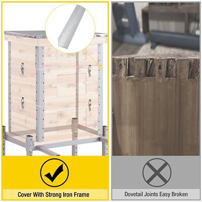 Image showing  Wooden Bee Box with Metal Frame, Beeswax Coating, Large