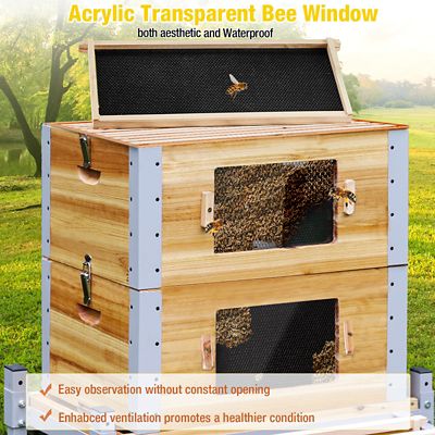 Image showing  Wooden Bee Box with Metal Frame, Beeswax Coating, Large
