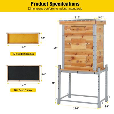 Image showing 8 th Aivituvin Wooden Bee Box with Metal Frame, Beeswax Coating, Large