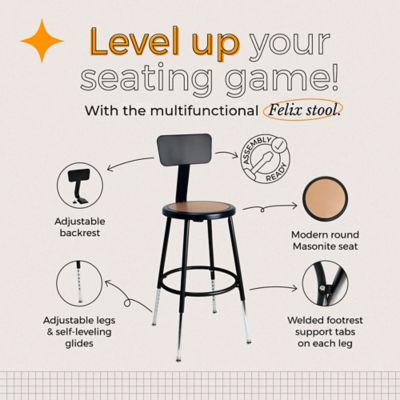 Image showing  Felix Collection Height Adjustable Steel Stool with Backrest