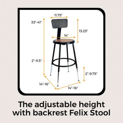 Image showing  Felix Collection Height Adjustable Steel Stool with Backrest