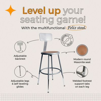 Image showing 1 th Hampden Furnishings Felix Collection Height Adjustable Steel Stool with Backrest