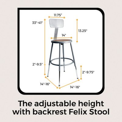 Image showing 2 th Hampden Furnishings Felix Collection Height Adjustable Steel Stool with Backrest