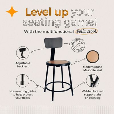 Image showing 1 th Hampden Furnishings Felix Collection Steel Stool with Backrest