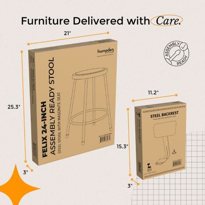 Image showing 3 th Hampden Furnishings Felix Collection Steel Stool with Backrest