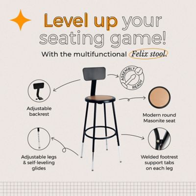 Image showing 1 th Hampden Furnishings Felix Collection Height Adjustable Steel Stool with Backrest