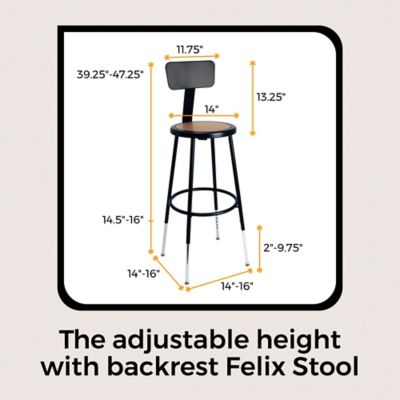 Image showing 2 th Hampden Furnishings Felix Collection Height Adjustable Steel Stool with Backrest