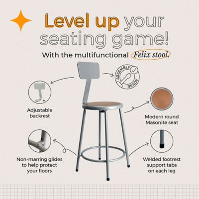 Image showing  Felix Collection Steel Stool with Backrest