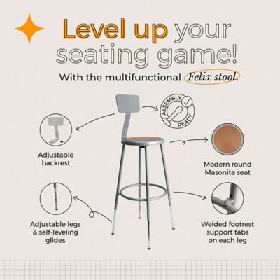 Image showing 1 th Hampden Furnishings Felix Collection Height Adjustable Steel Stool with Backrest